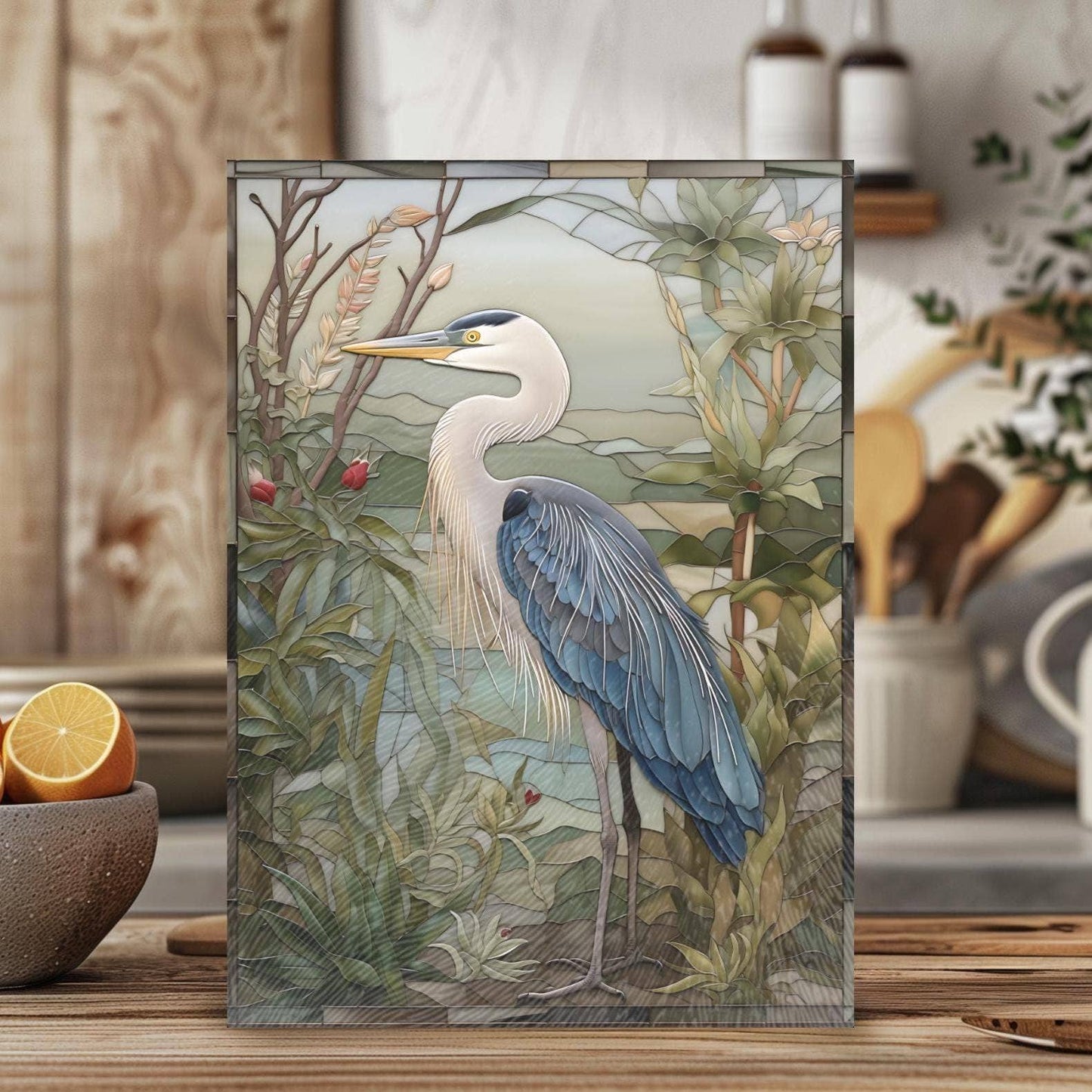 Blue Heron Tempered Glass Kitchen Cutting Board: 11x15 inch