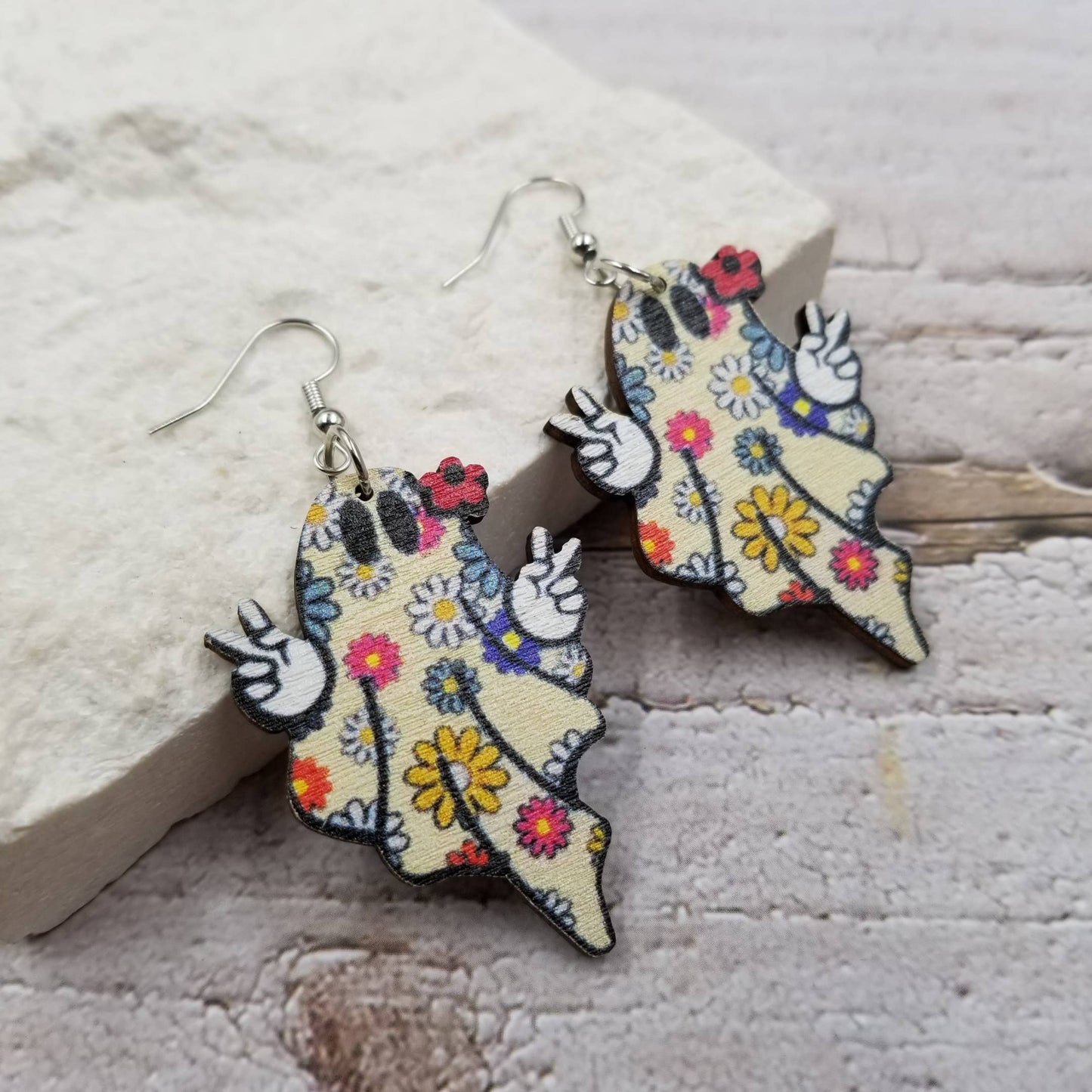 Interesting Flower Ghost Wood Earrings