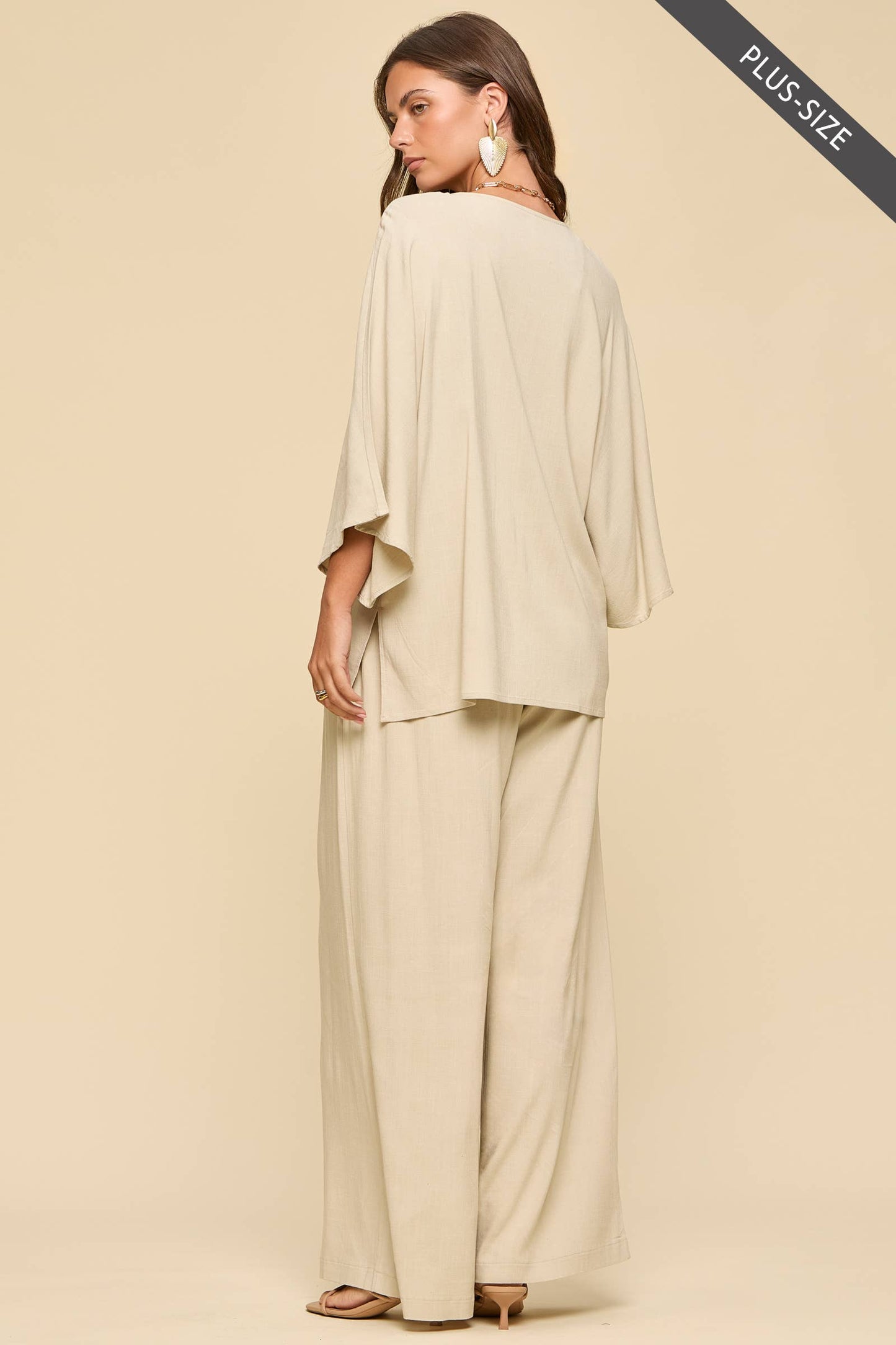 PLUS SIZE 2-Piece Linen Summer Set: EMERALD