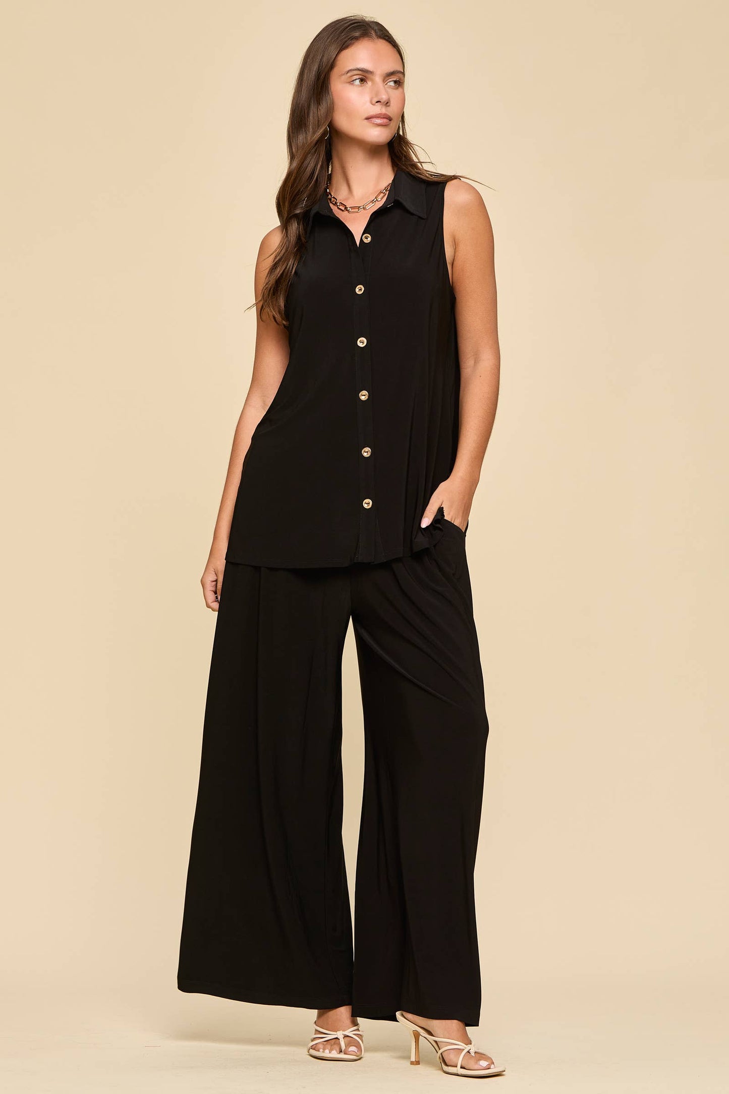 2-Piece Tank + Relaxed Pants Resort Wear Set: BLACK / L