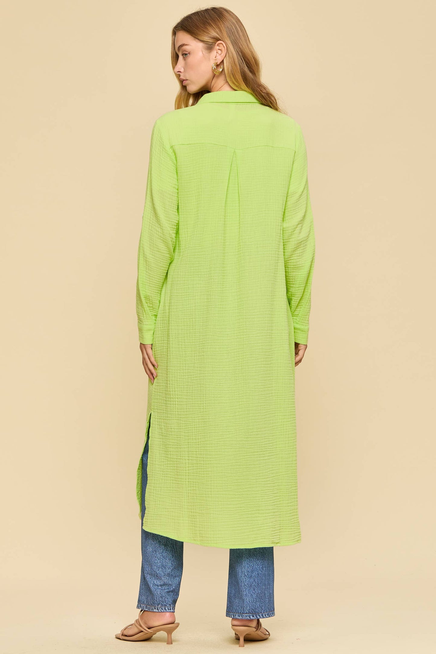 Breathable Cotton Button-Down Duster: PEACH SORBET