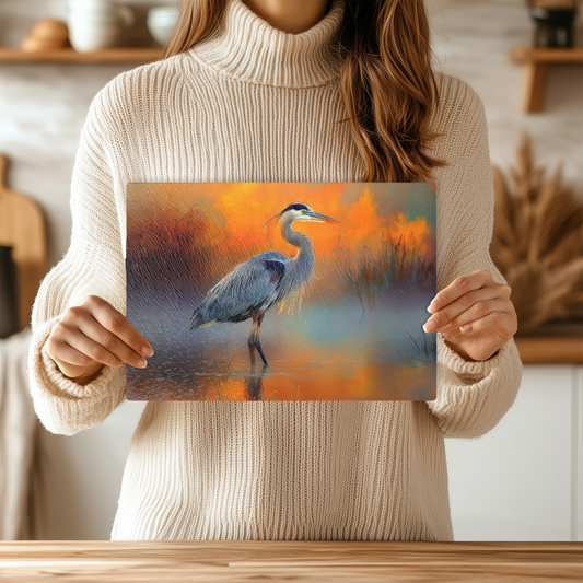 Blue Heron Tempered Glass Kitchen Cutting Board: 8x11 inch