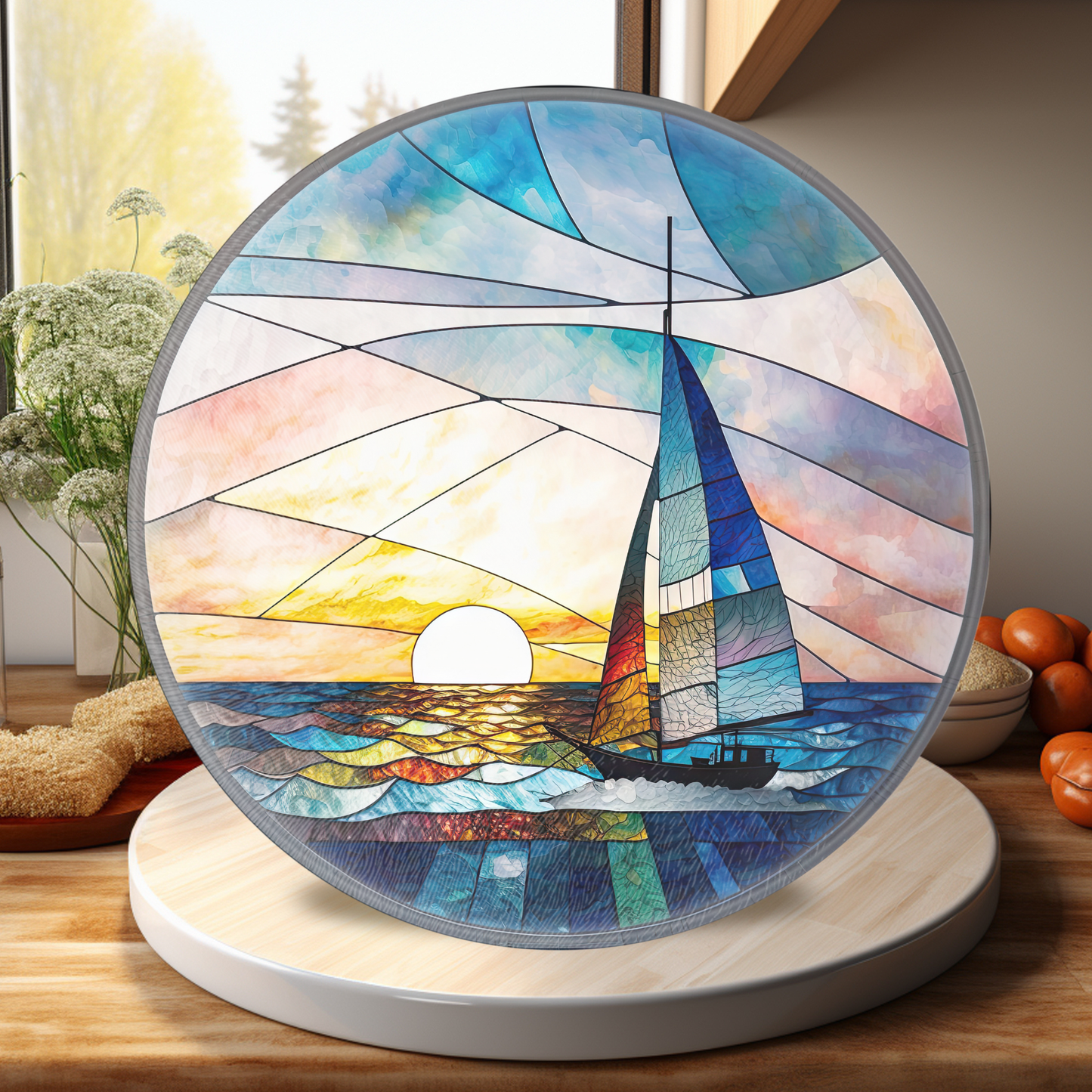 Tempered Glass Cutting Board: Nautical Serving Tray: 8 - Inch