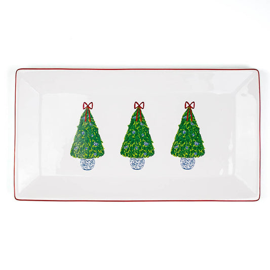 Grand Christmas Tree Rectangle Platter  White/Green/Red   12x6.5