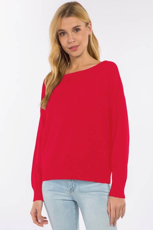Boat Neck Pullover Sweater: Off White
