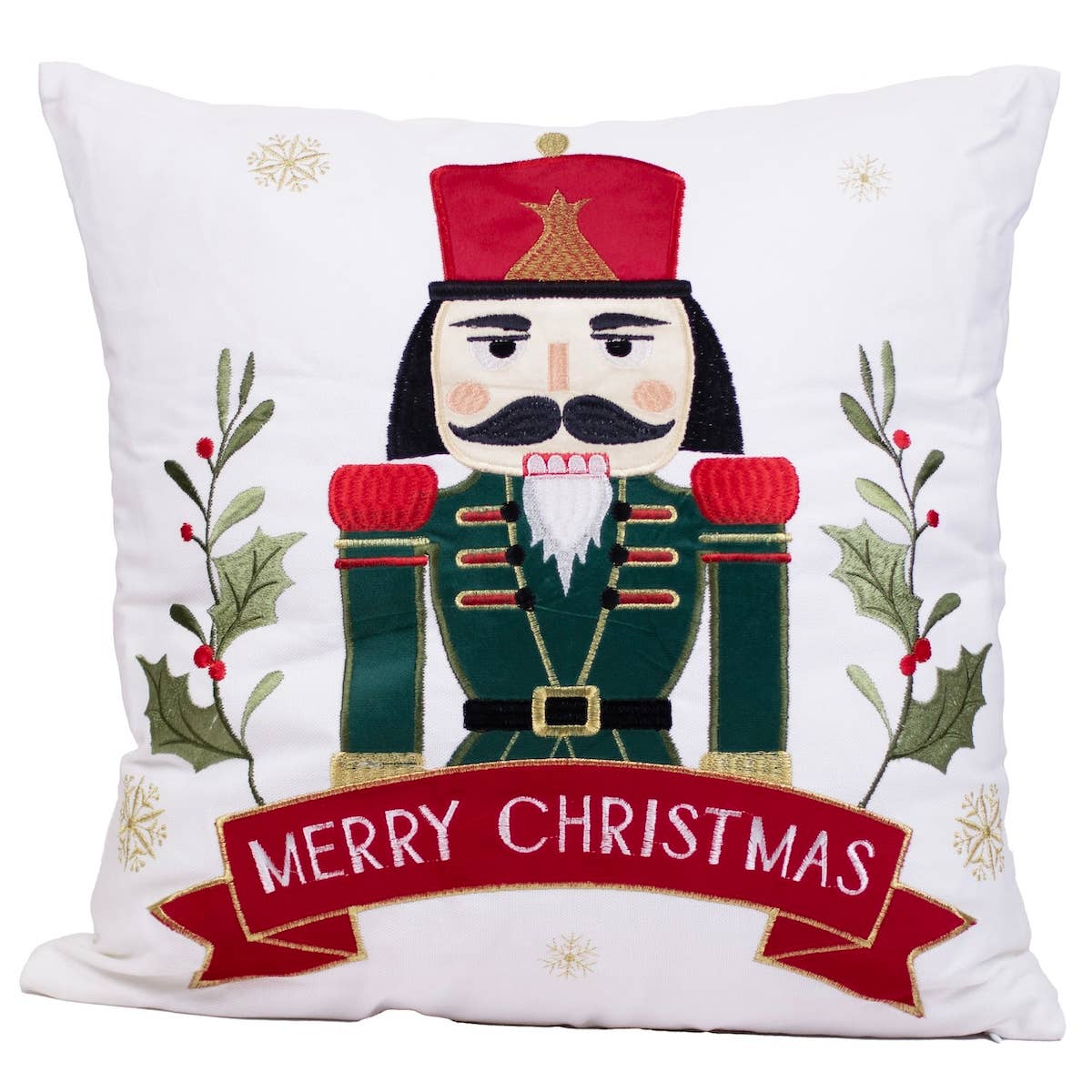 Merry Christmas Nutcracker Pillow White/Multi   18x18