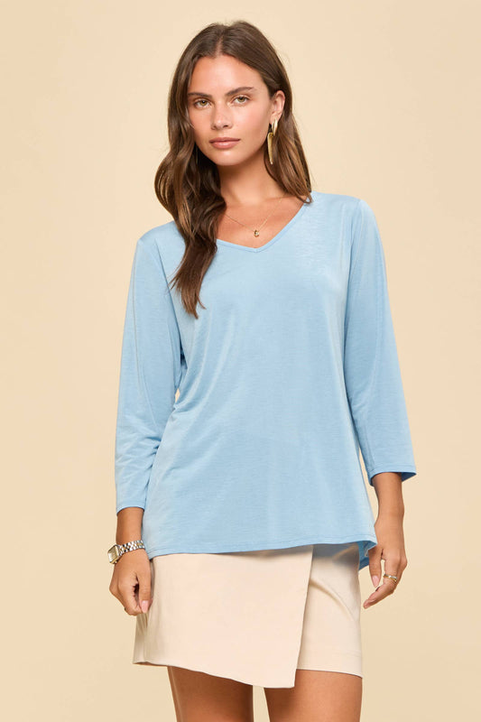 Classic Wrinkle-Free V-Neck Top: BLUE