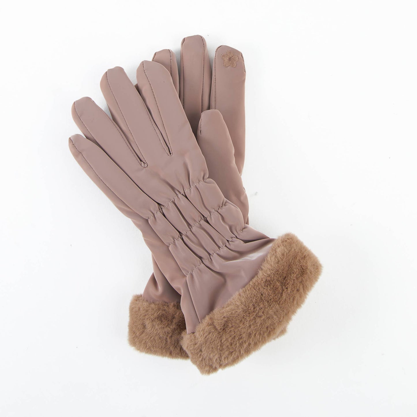 Spencer Faux Fur Cuff Texting Winter Gloves: Cream