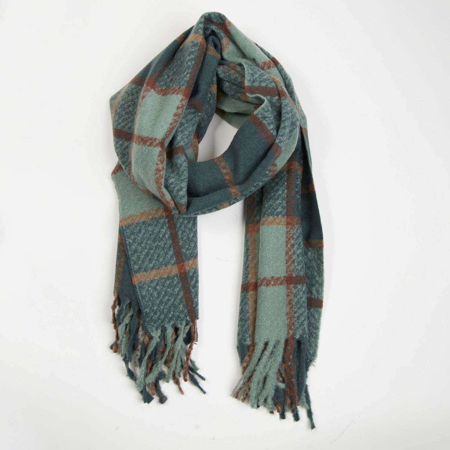 Kylie Windowpane Plaid Fringe Winter Scarf: Steel Blue