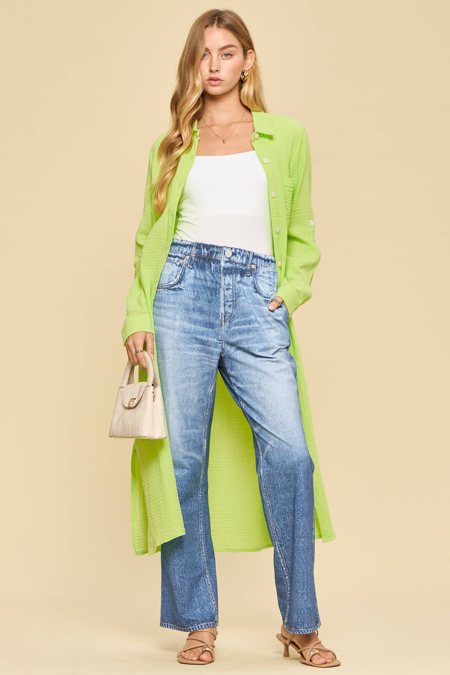 Breathable Cotton Button-Down Duster: PEACH SORBET
