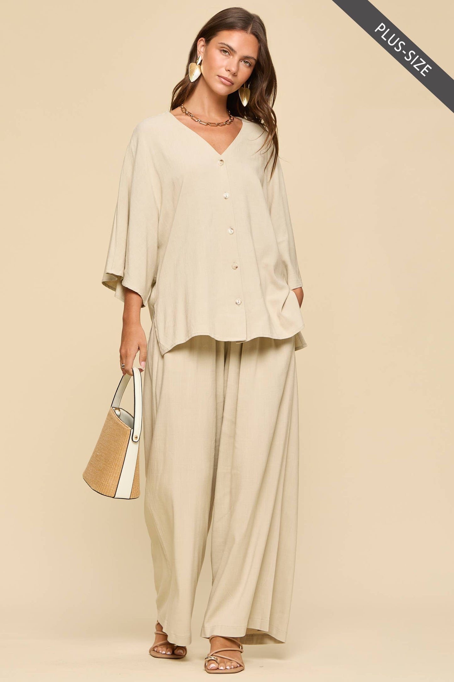 PLUS SIZE 2-Piece Linen Summer Set: EMERALD