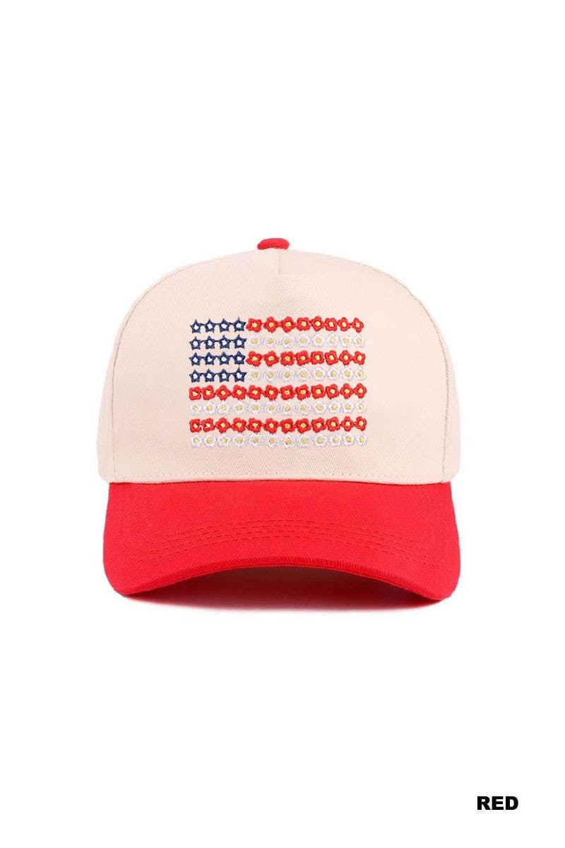 Star Floral American Flag Two Tone Cotton Hat: CAMO /