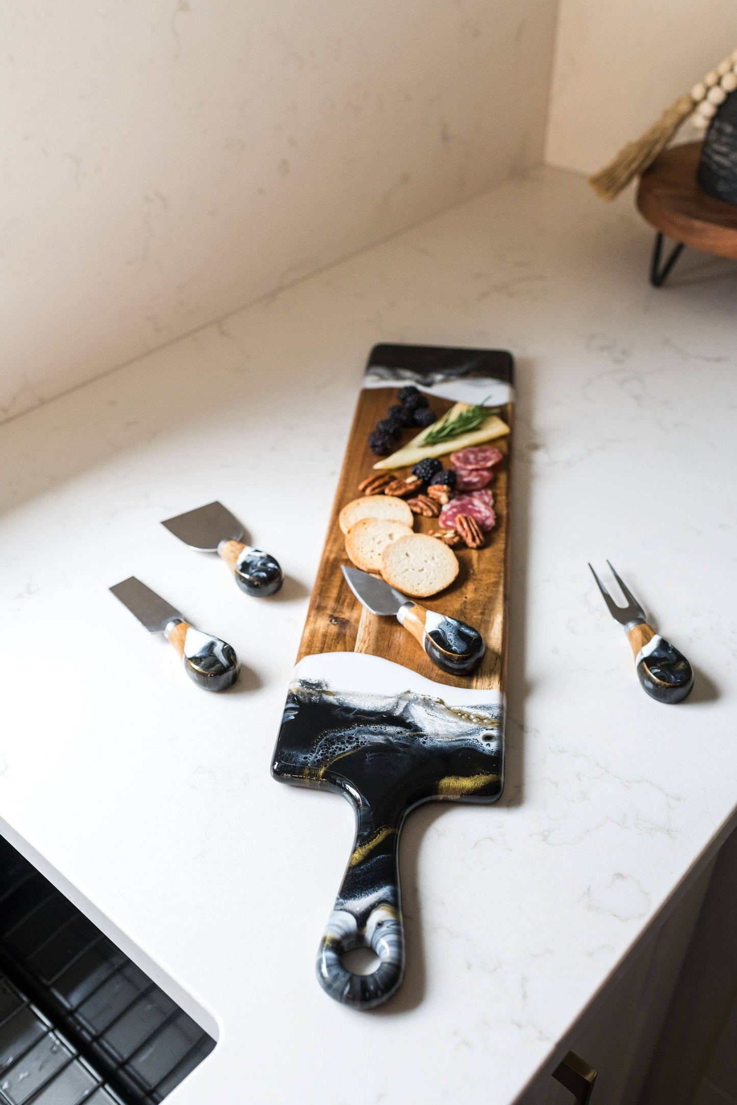 Resin Coated Cheese Knife Set - Set of 4  Marble