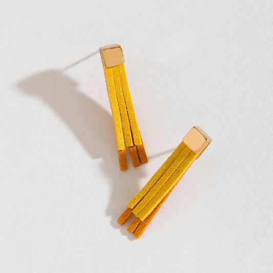 Sale - Faux Leather Fringe Dangle Earrings: Yellow