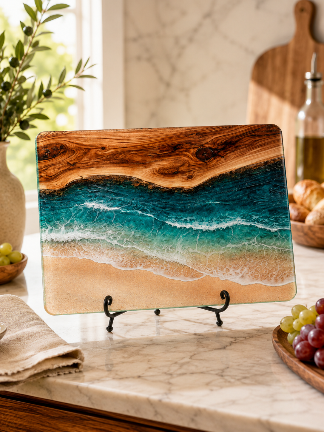 Coastal Tempered Glass Cutting Board: 11x15 inch