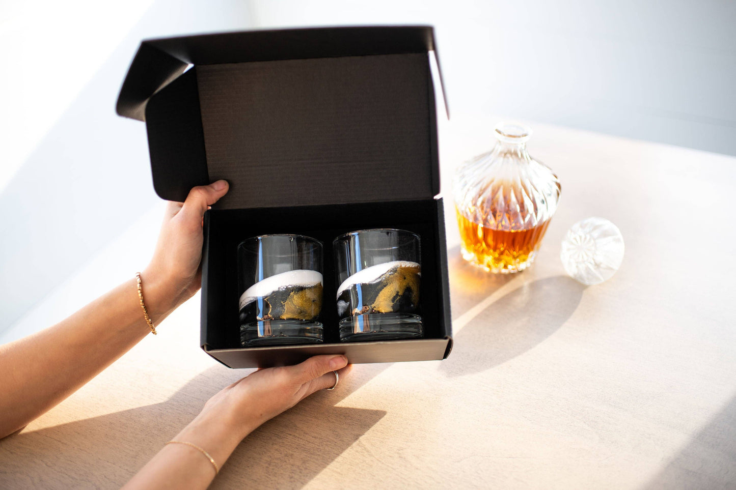 NEW!!! Resin Coated Old Fashioned Whisky Glasses -Northern Lights
