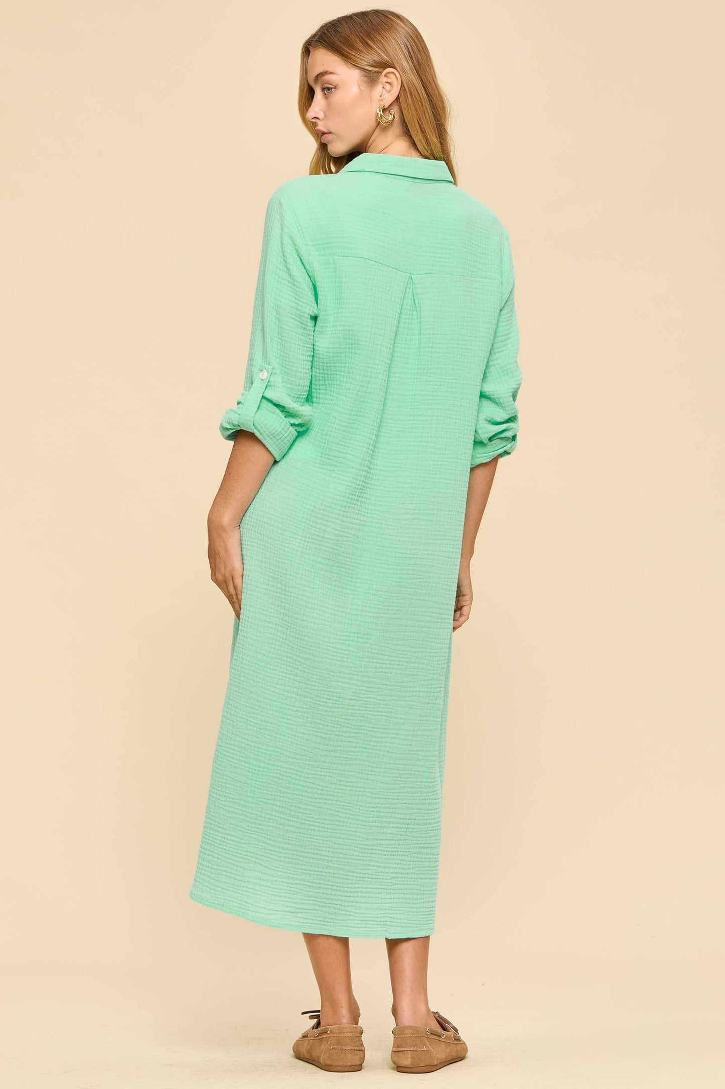 Breathable Cotton Button-Down Duster: PEACH SORBET