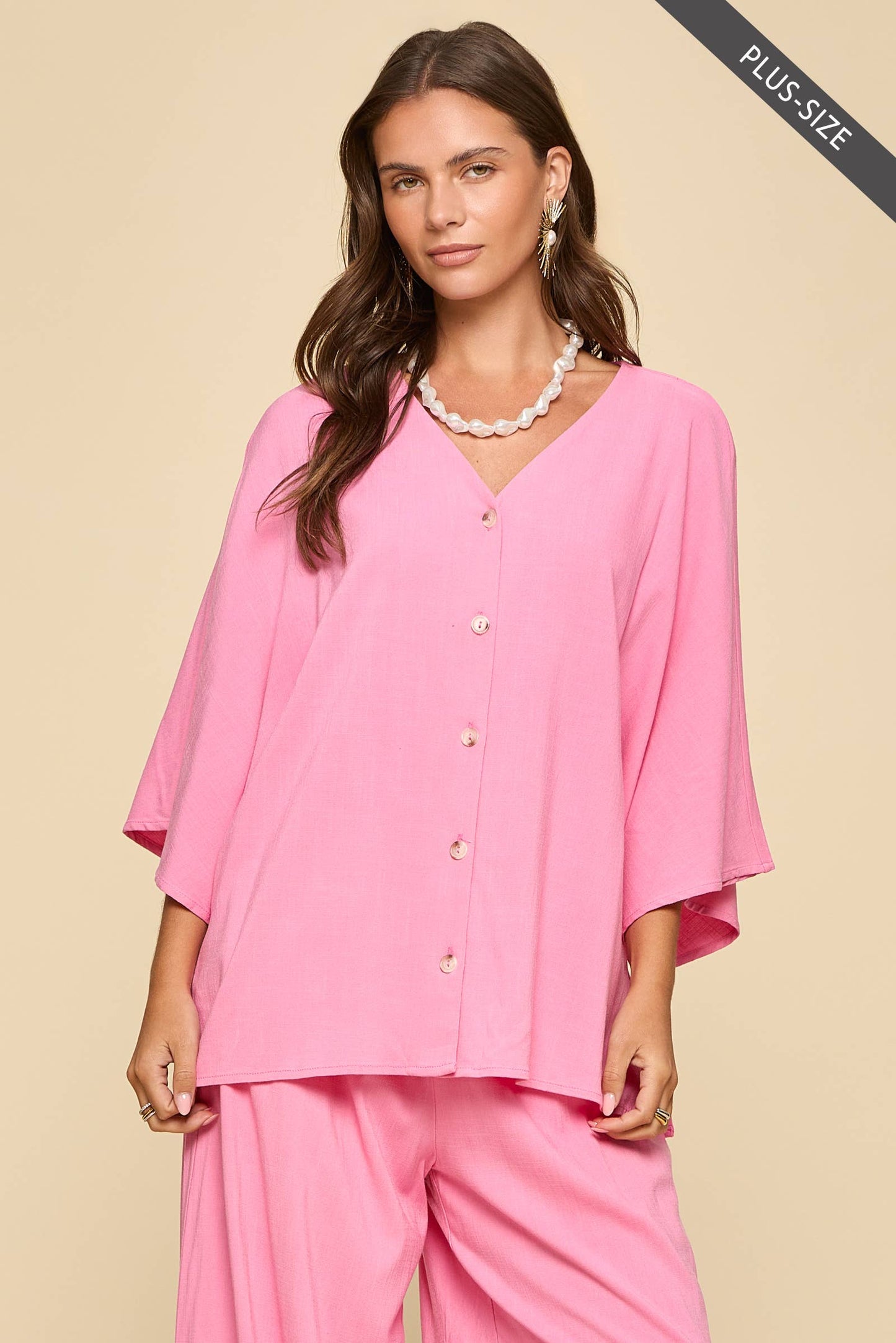 PLUS SIZE 2-Piece Linen Summer Set: EMERALD