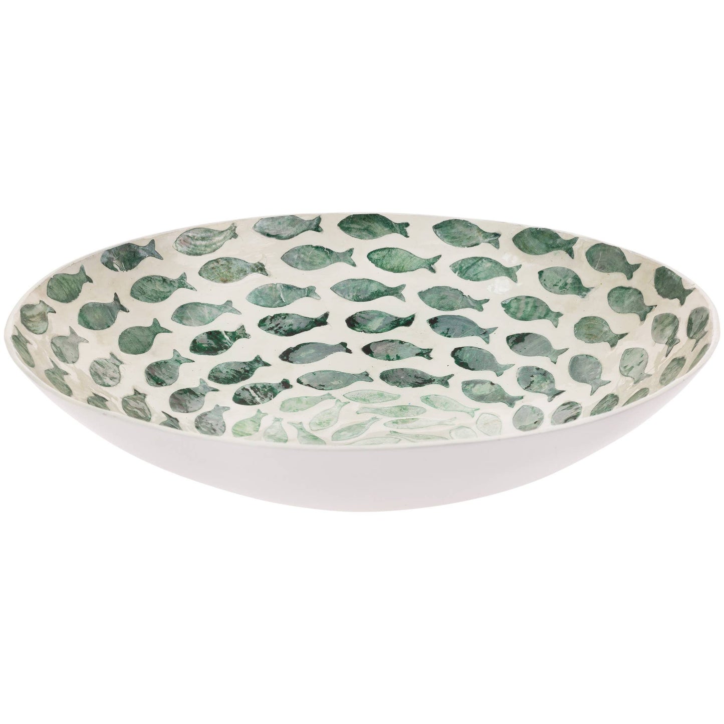 11.75" Dia Bowl Mother of Pearl Swirling Fish - Coastal