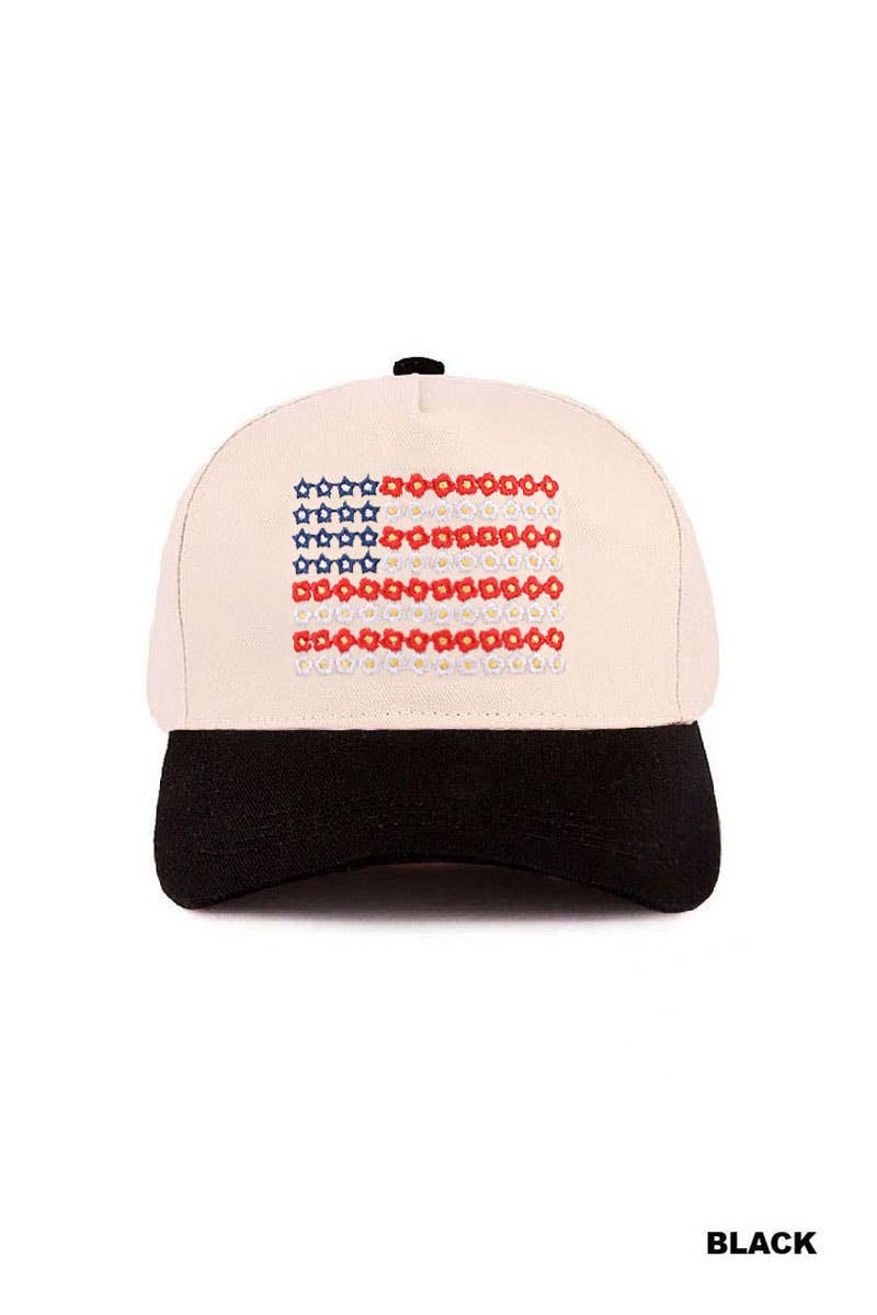 Star Floral American Flag Two Tone Cotton Hat: CAMO /