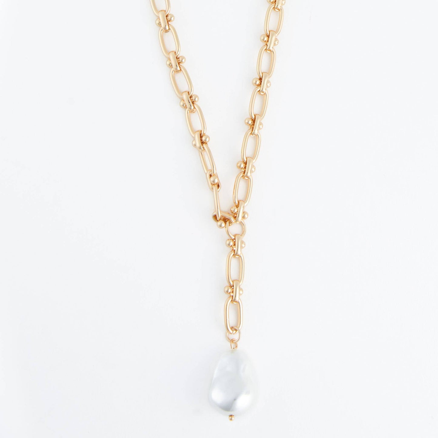 Pendant Necklace Renee Gold 18" Y-Neck with Genuine Pearl