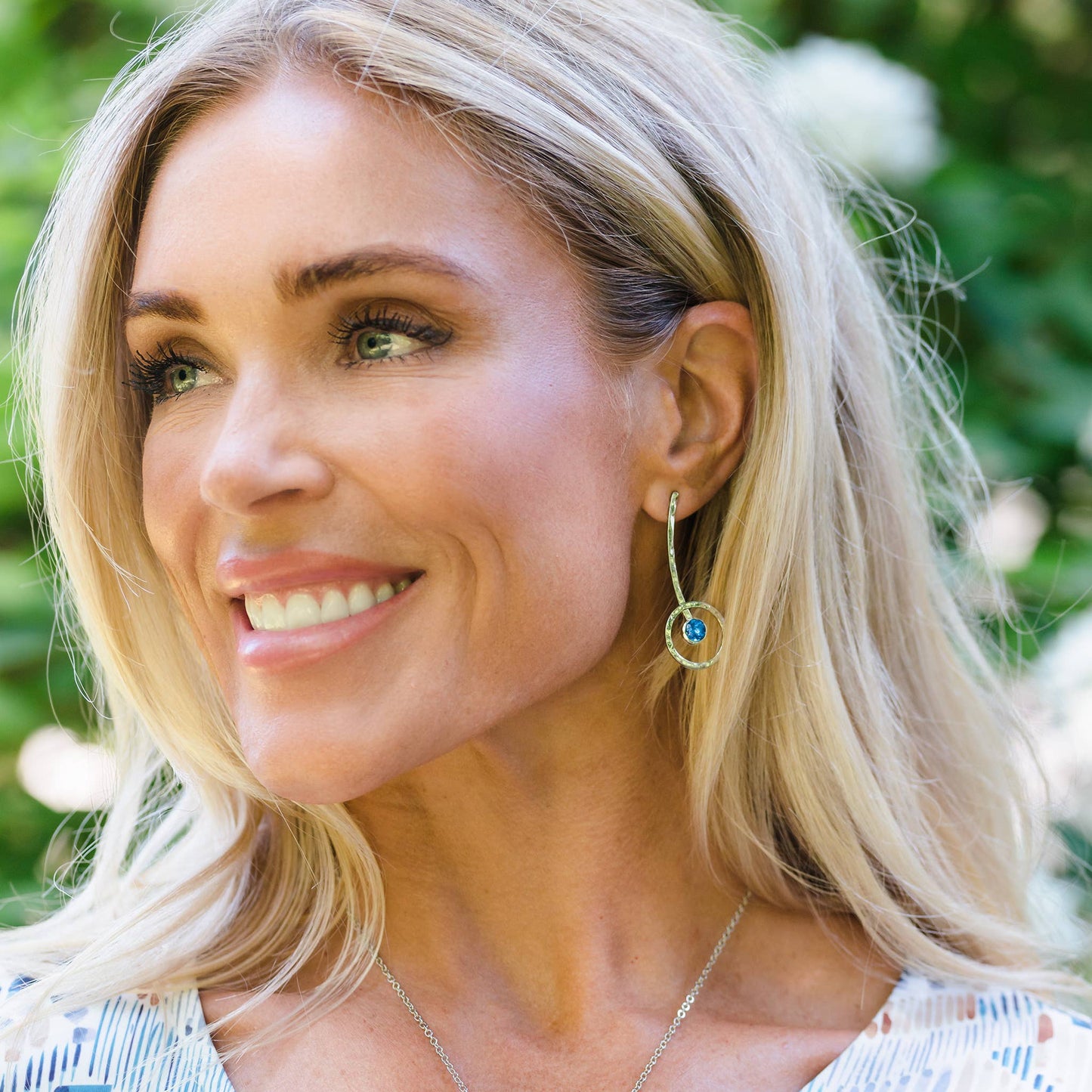 Natasha Capri Blue Crystal Hoop Drop Earring