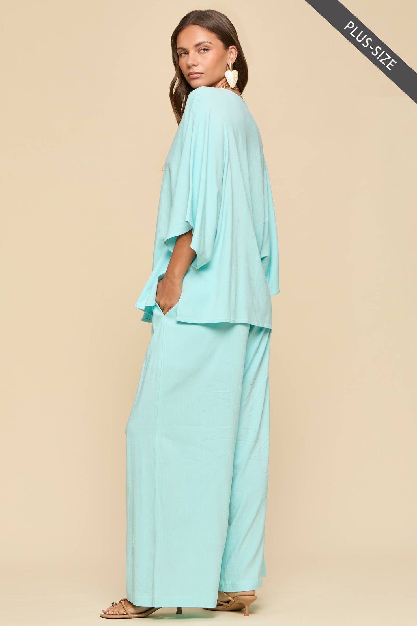 PLUS SIZE 2-Piece Linen Summer Set: EMERALD