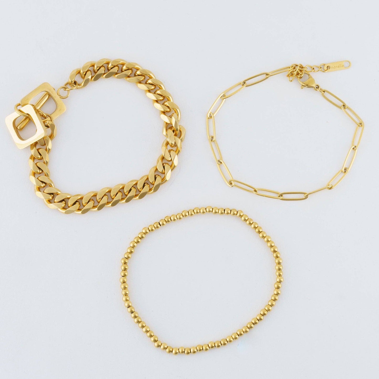 Narelle Waterproof Curb Chain Bracelet Set: Yellow Gold