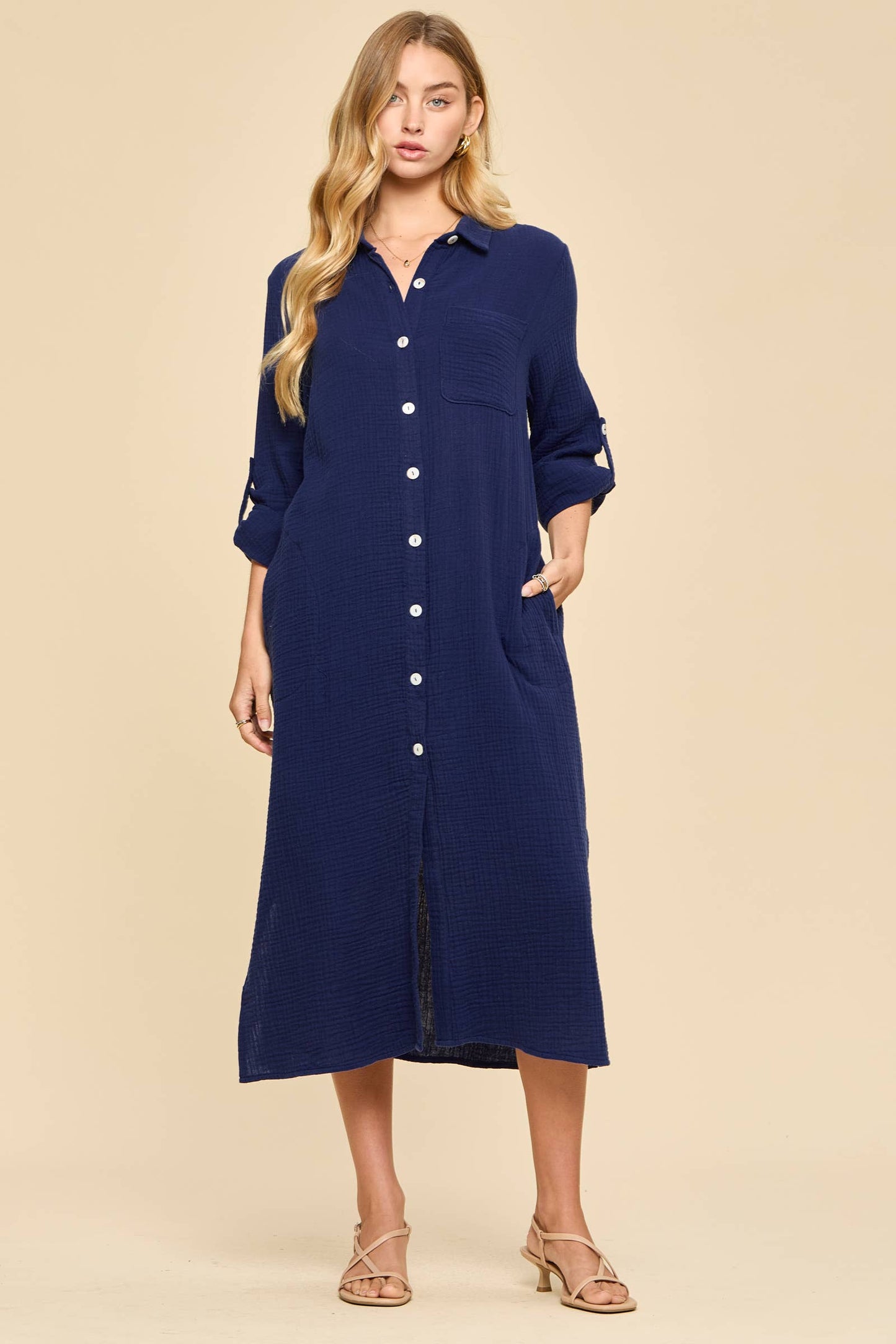 Breathable Cotton Button-Down Duster: PEACH SORBET