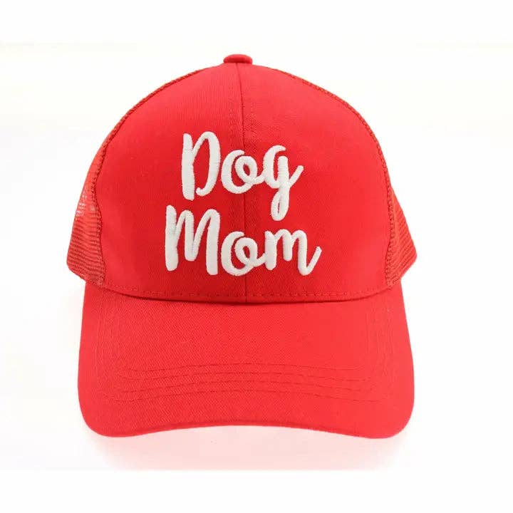 Dog Mom Embroidered Mesh Back High Ponytail CC Ball Cap BT10-DM: Grey