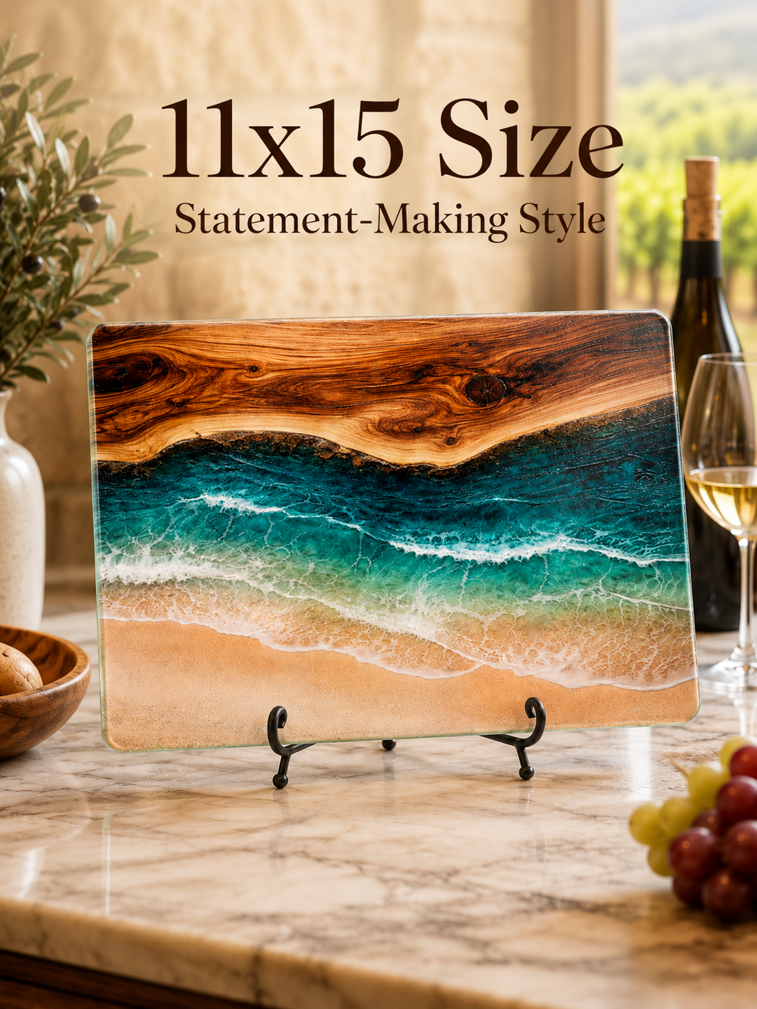 Coastal Tempered Glass Cutting Board: 11x15 inch