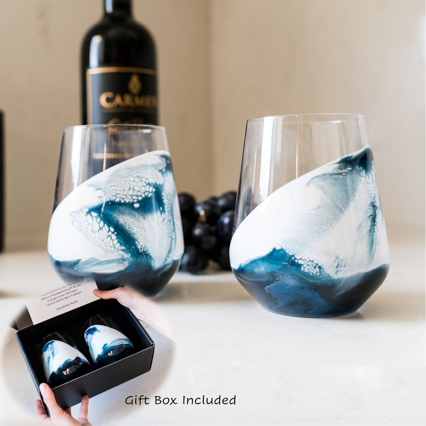 Resin Accented Wine and Entertaining Glasses -Jade
