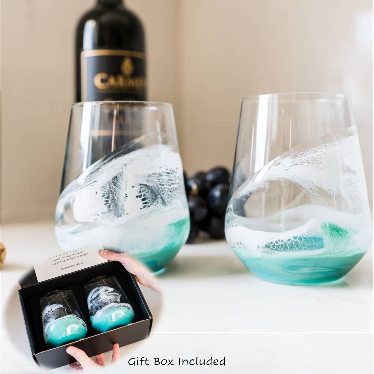 Resin Accented Wine and Entertaining Glasses -Jade