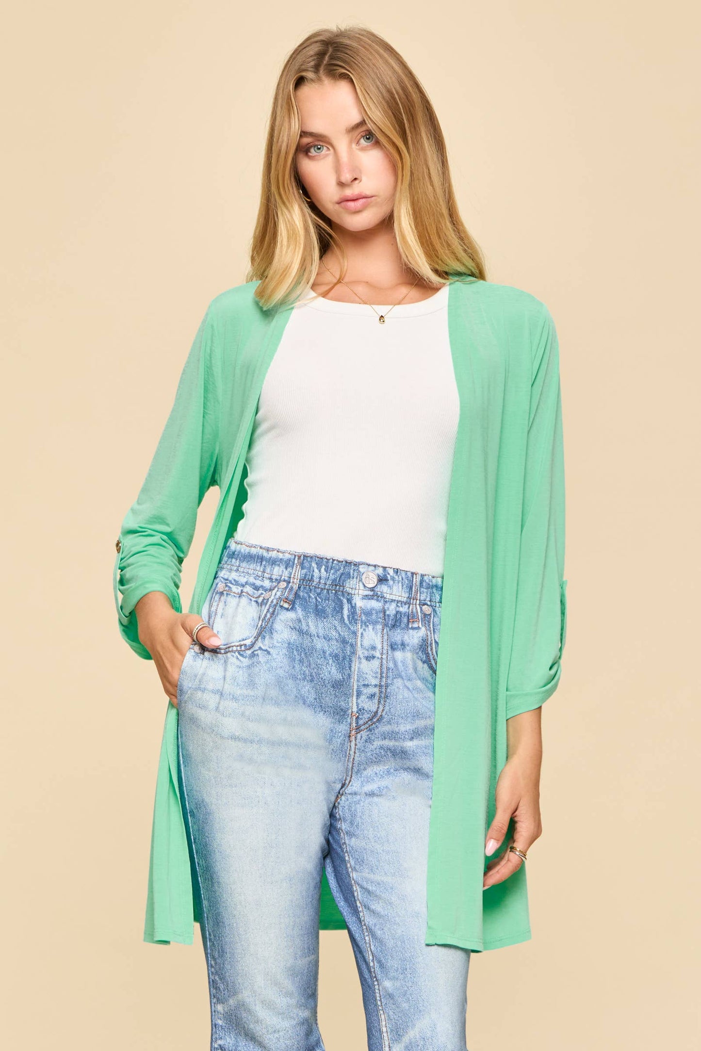 Open Front Cardigan: CRUSHED MINT / L