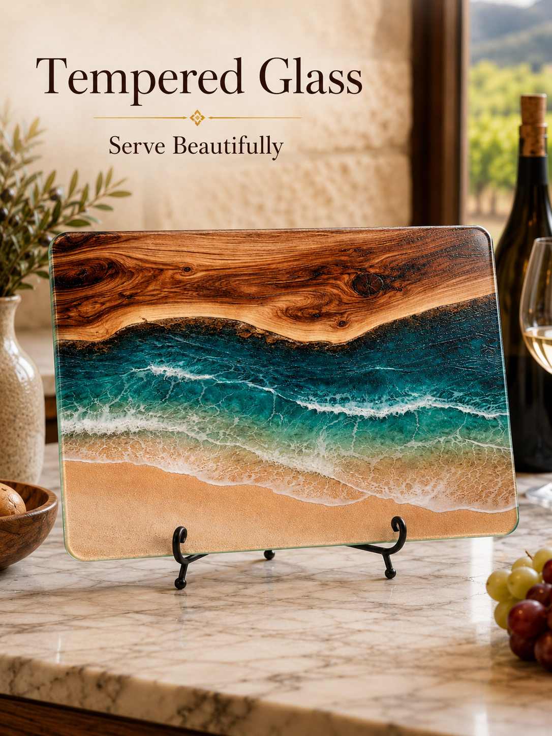 Coastal Tempered Glass Cutting Board: 8x11 inch