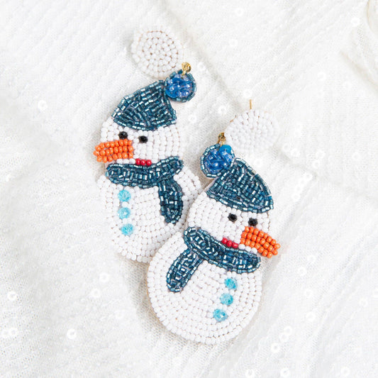 Holiday Christmas Seed Bead Snowman Earrings