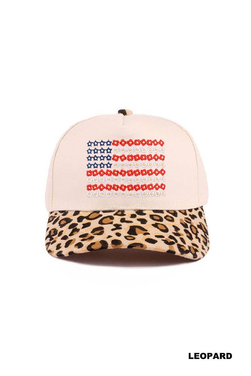 Star Floral American Flag Two Tone Cotton Hat: CAMO /