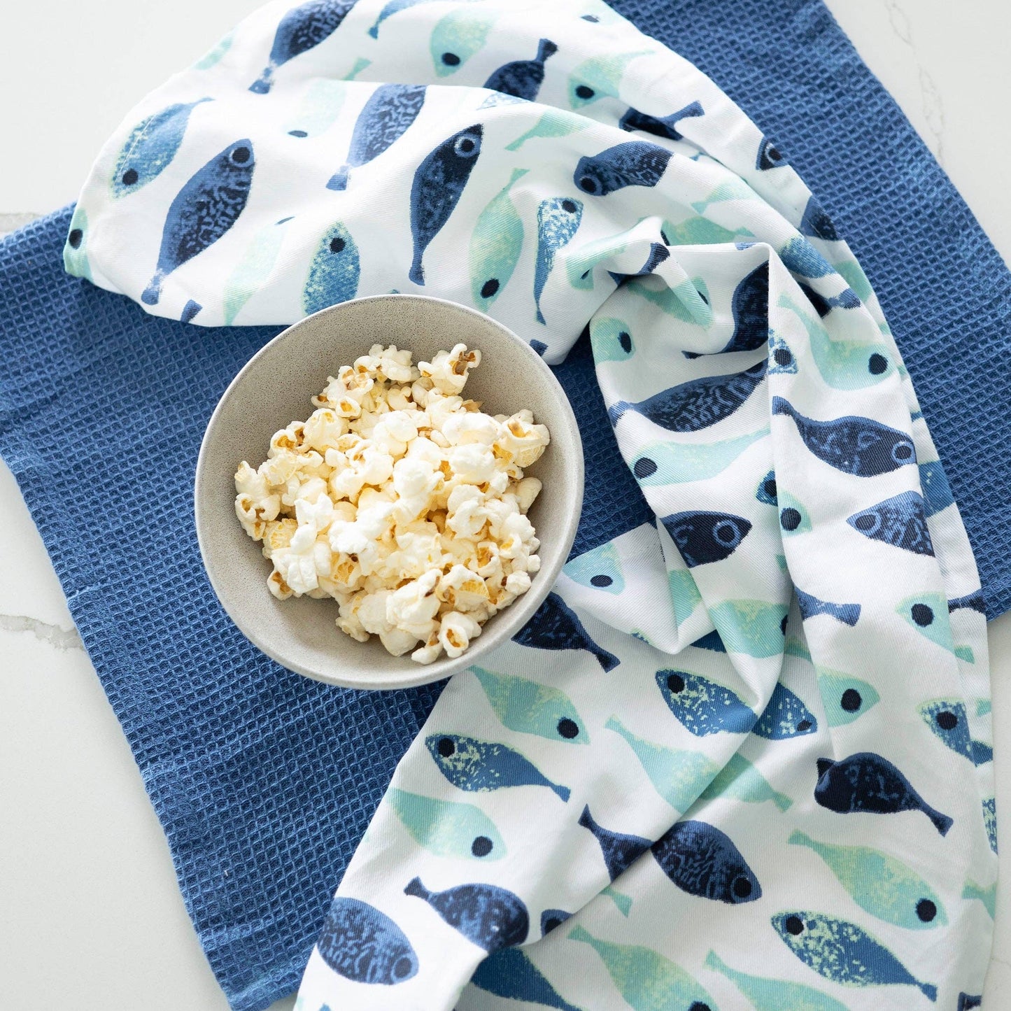 3 Piece EZ Home Blue Fish Kitchen Tea Towel Set