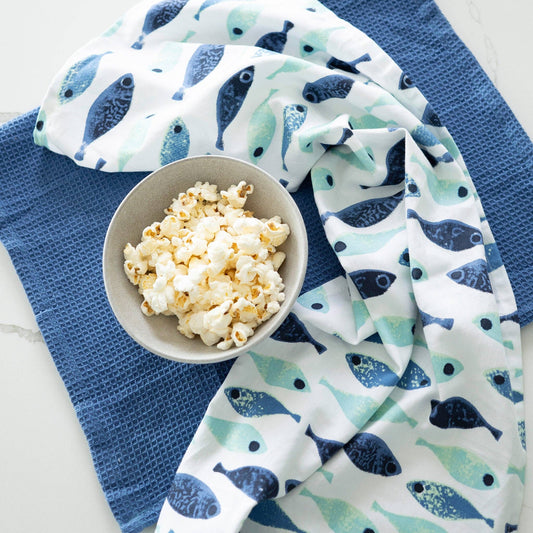 3 Piece EZ Home Blue Fish Kitchen Tea Towel Set