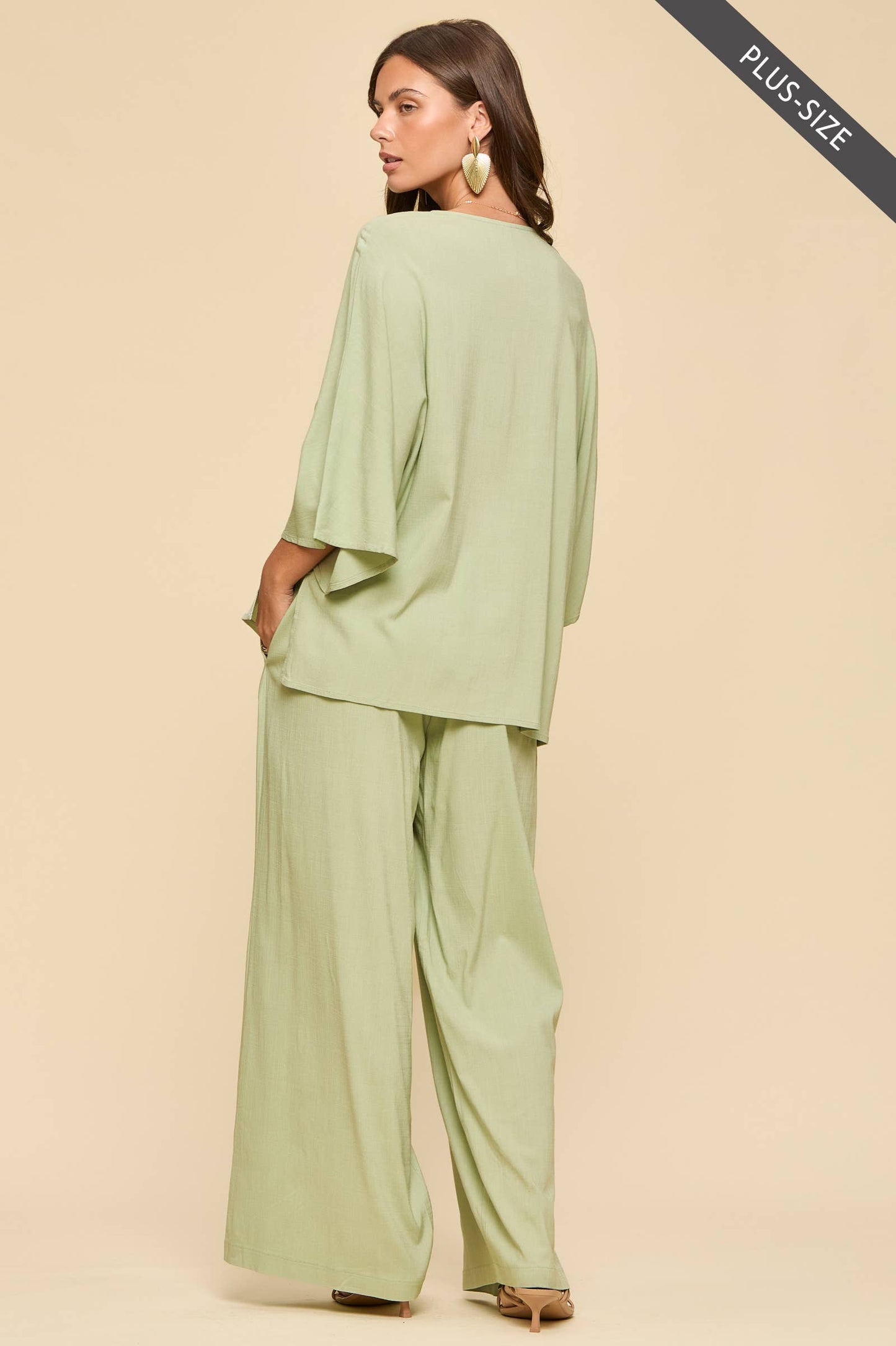 PLUS SIZE 2-Piece Linen Summer Set: EMERALD
