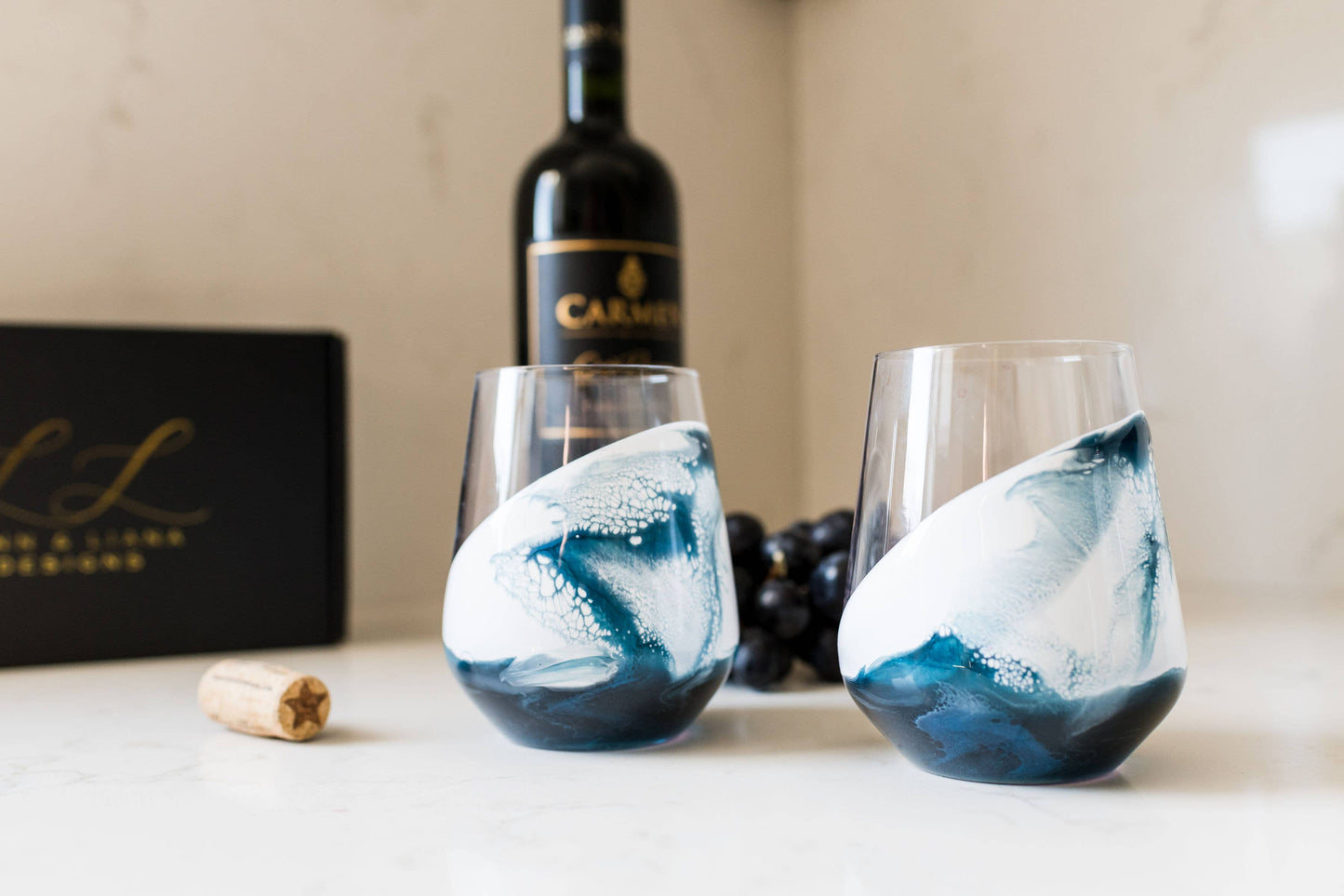Resin Accented Wine and Entertaining Glasses -Jade