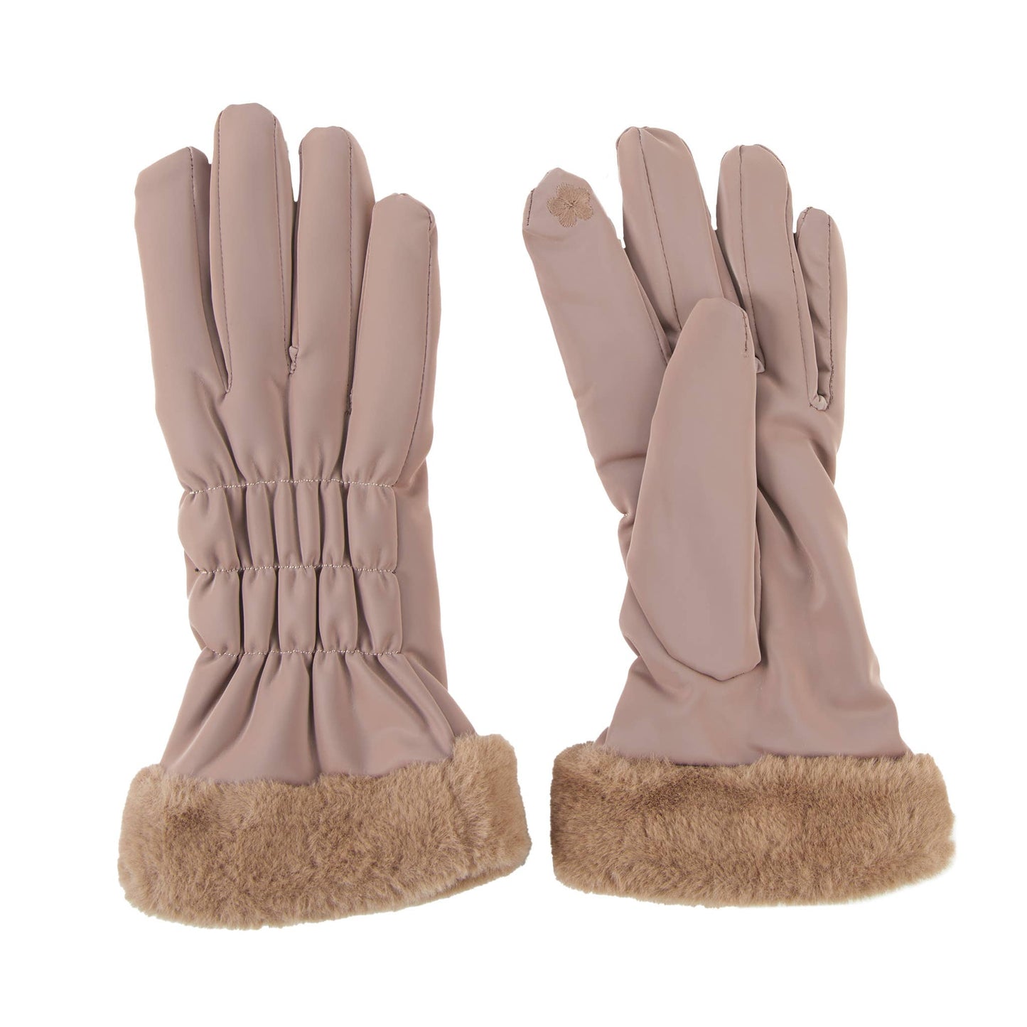 Spencer Faux Fur Cuff Texting Winter Gloves: Cream