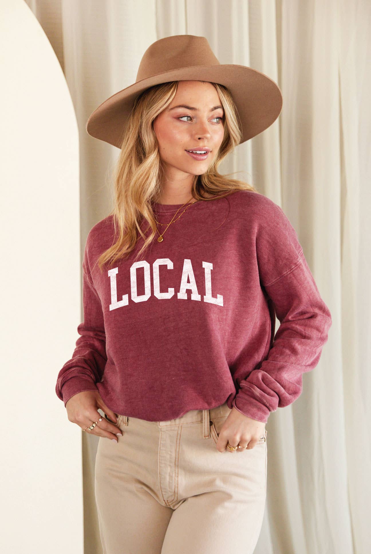 LOCAL  Mineral Washed Graphic Sweatshirt: VINTAGE MAROON