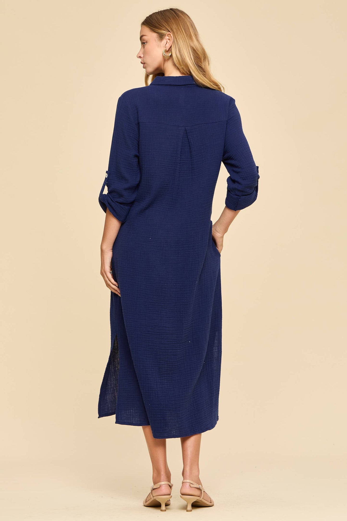 Breathable Cotton Button-Down Duster: PEACH SORBET