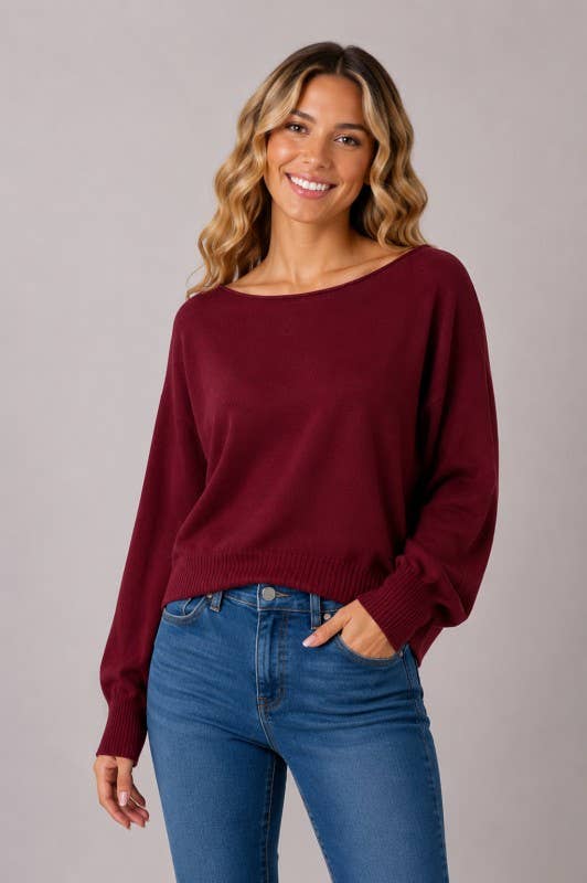 Boat Neck Pullover Sweater: Heather Seash