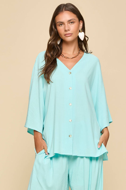 2-Piece Linen Summer Set: BLUE