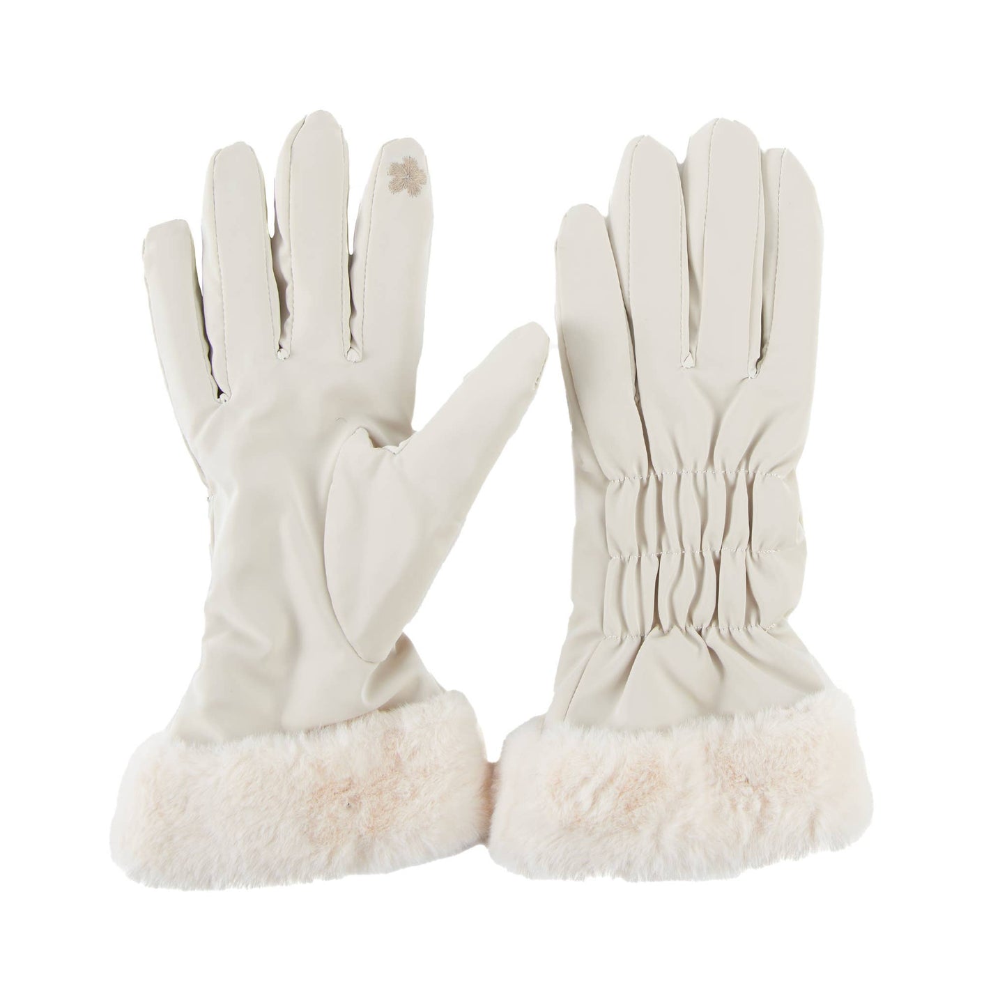 Spencer Faux Fur Cuff Texting Winter Gloves: Cream