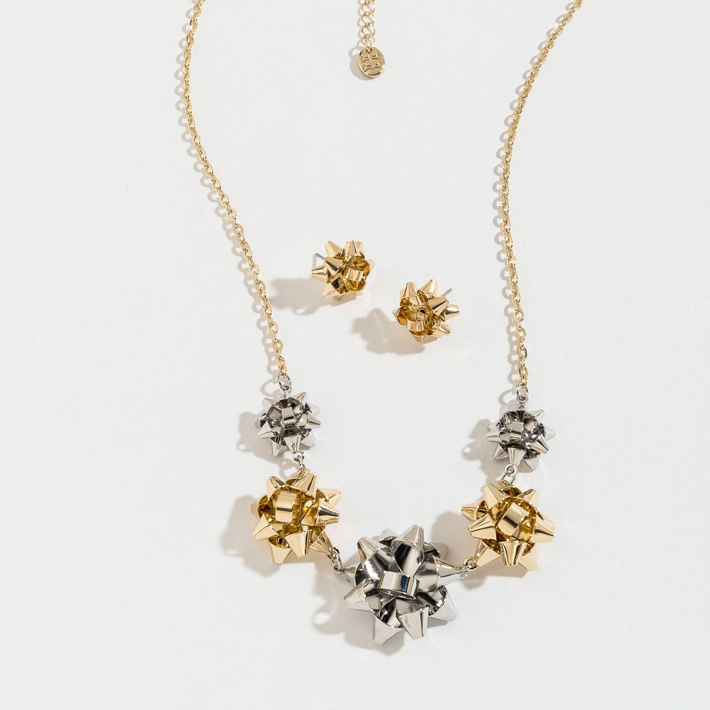 Christmas Gift Bow Collar 20" Necklace + Earring Set