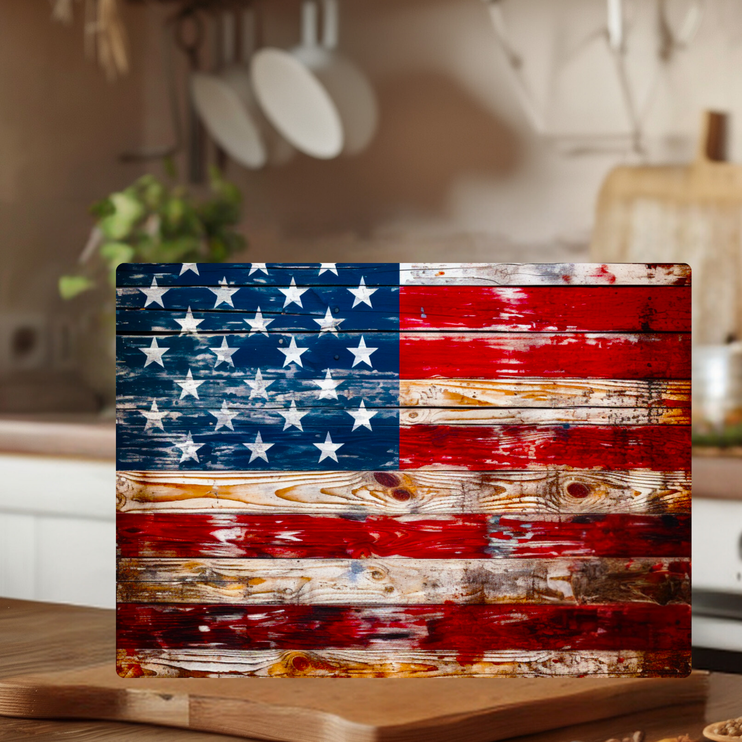 Tempered Glass Cutting Board: American Flag Serving Tray: 11x15 inches