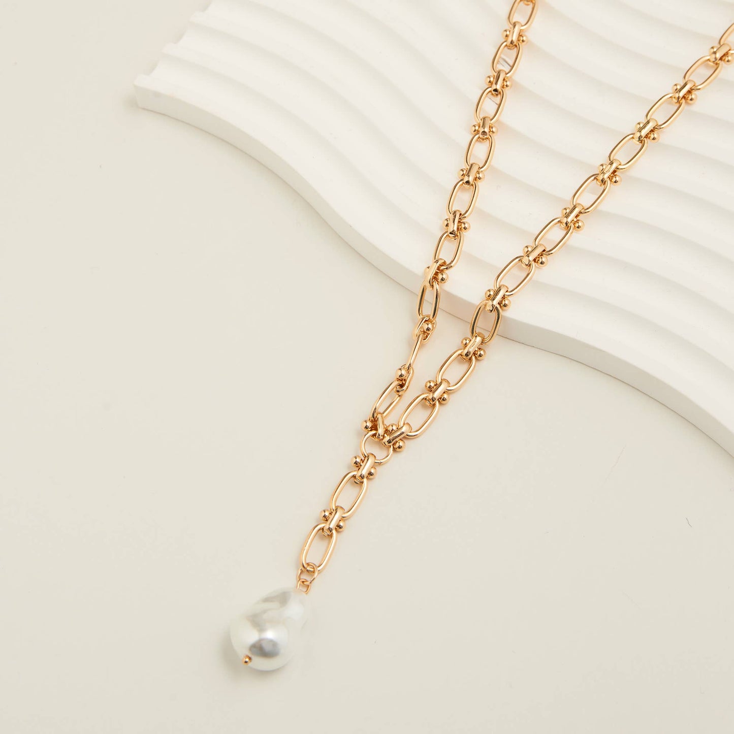 Pendant Necklace Renee Gold 18" Y-Neck with Genuine Pearl